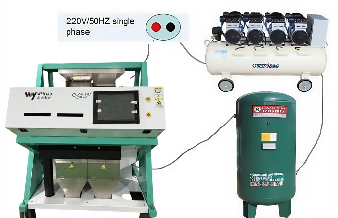 Máquina clasificadora óptica de arroz de alta precisión Wenyao para clasificación de granos con compresor de aire y tanque de aire