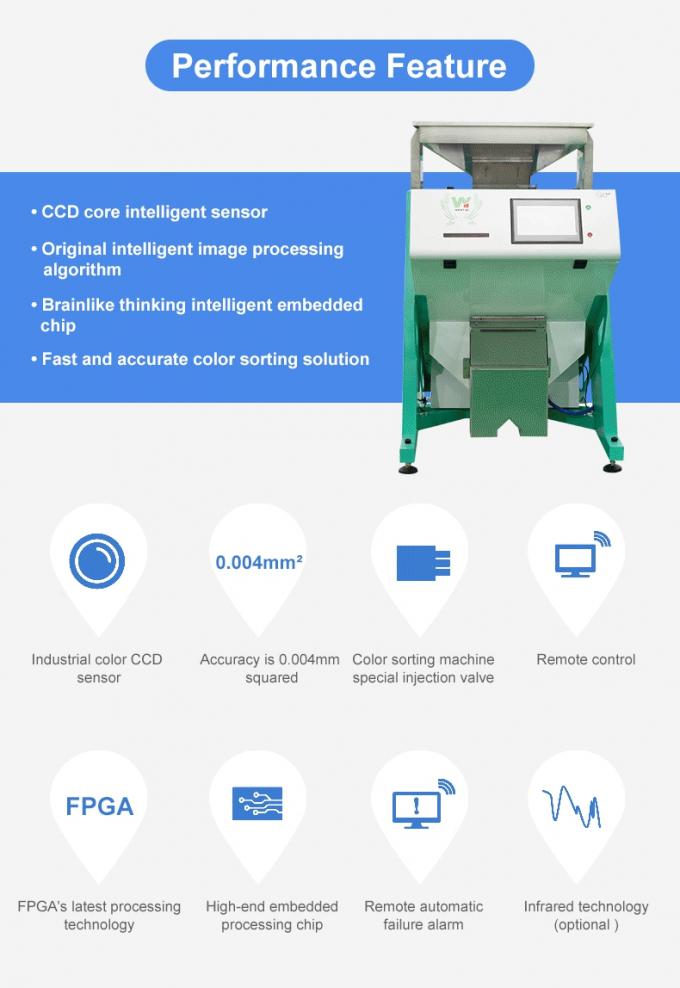 Máquina inteligente de clasificación de color de nuez de anacardo con sensor Toshiba CCD y cámara RGB 3